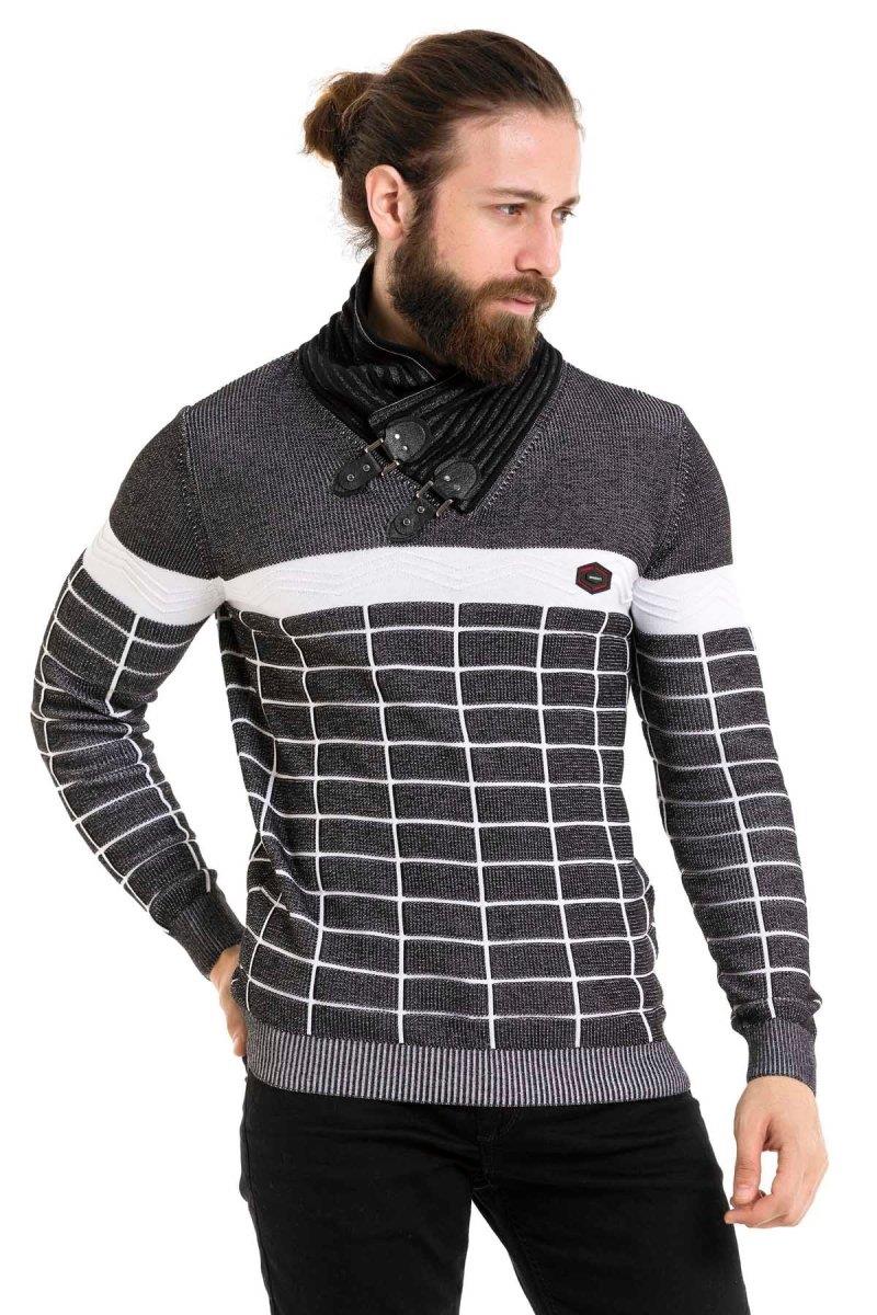 CP279 Men's knitted sweater with trendy check pattern