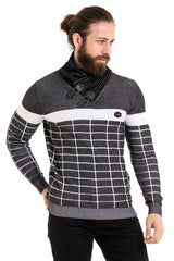 CP279 Men's knitted sweater with trendy check pattern