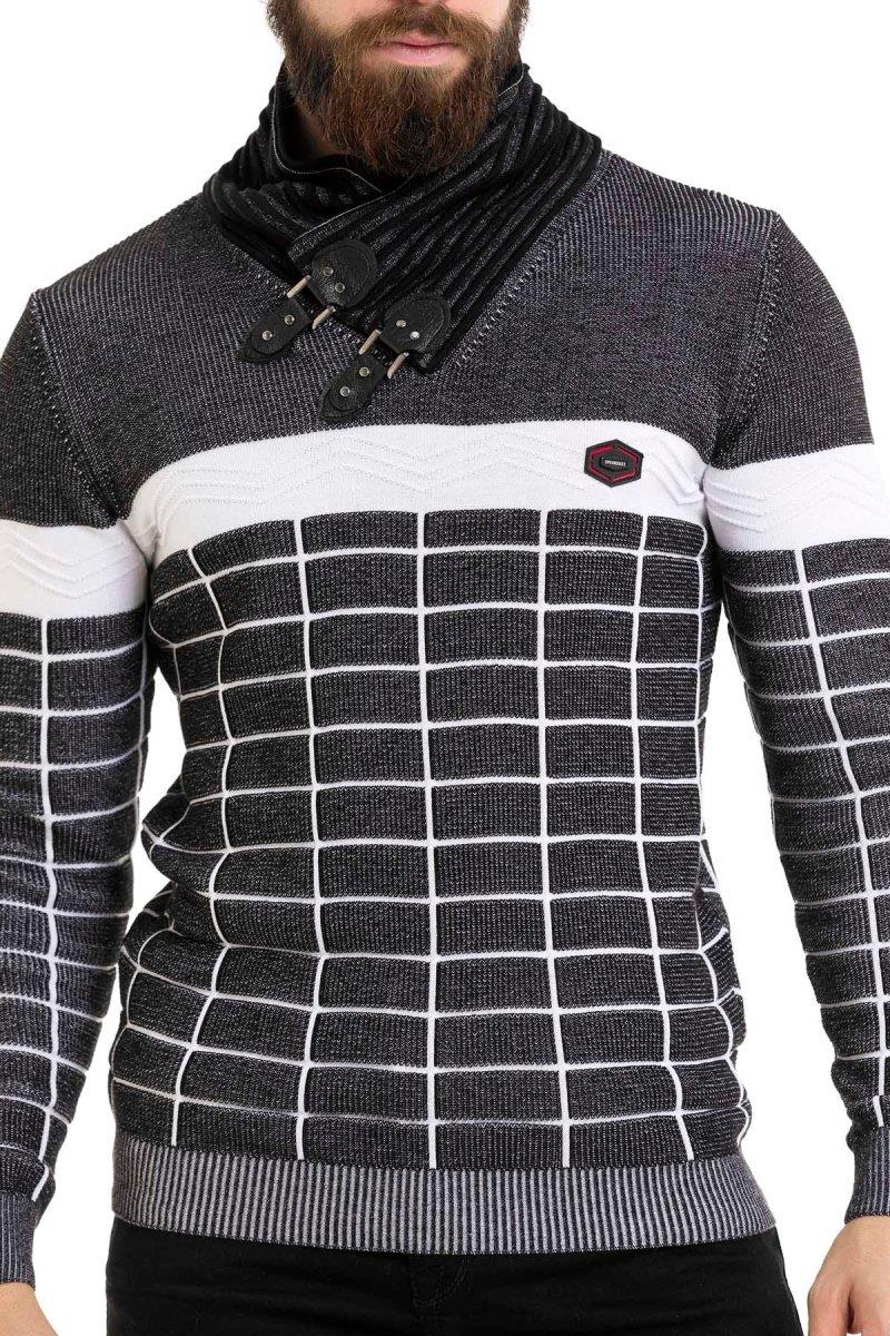 CP279 Men's knitted sweater with trendy check pattern