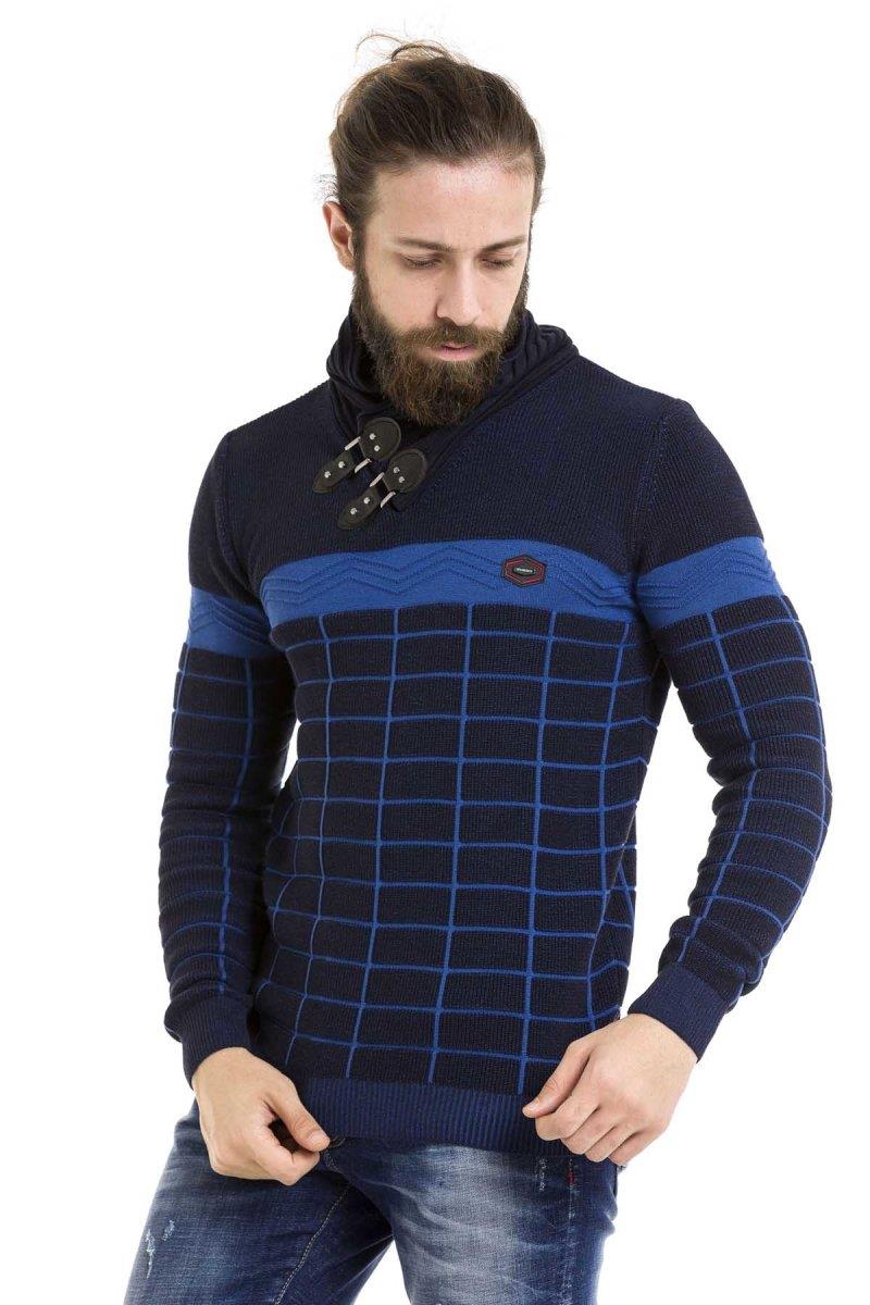 CP279 Men's knitted sweater with trendy check pattern