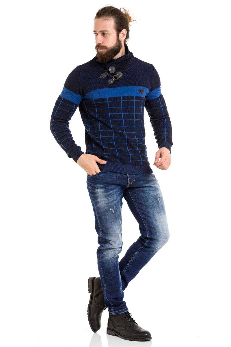 CP279 Men's knitted sweater with trendy check pattern
