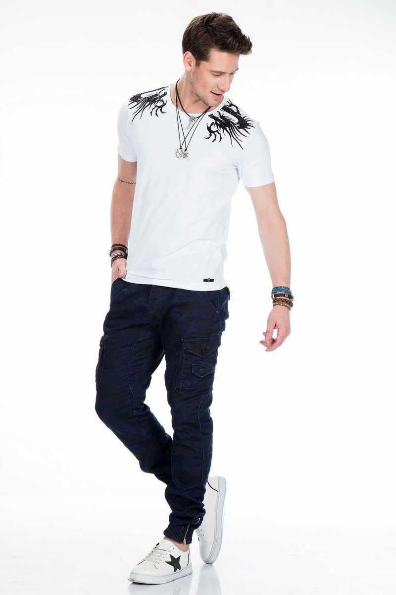 CT376 Men's T-shirt with gemstone embroidery