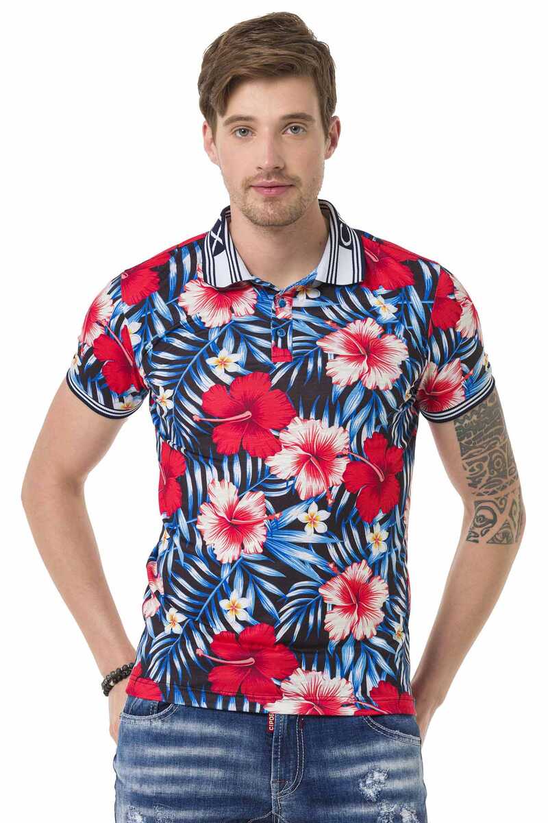 CT698 Men's polo shirt with floral all-over print