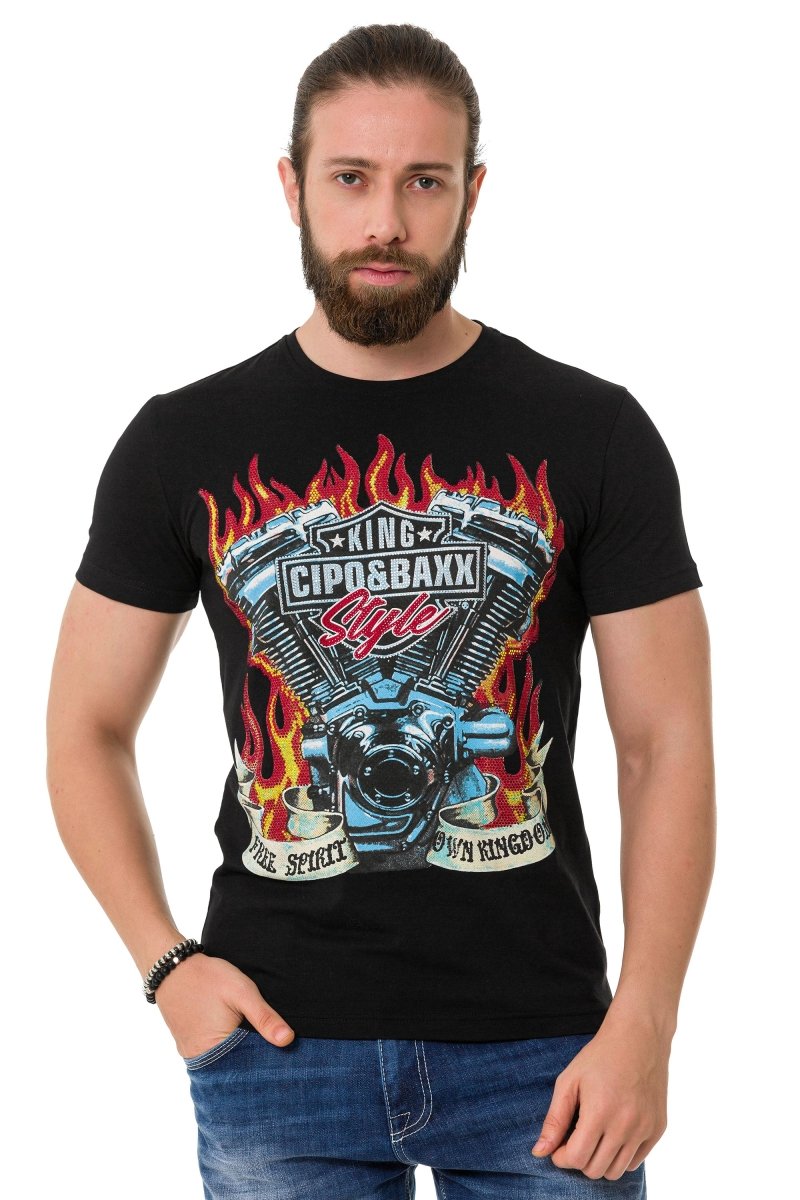 CT730 Men's T-Shirt with stylish flame print brand print
