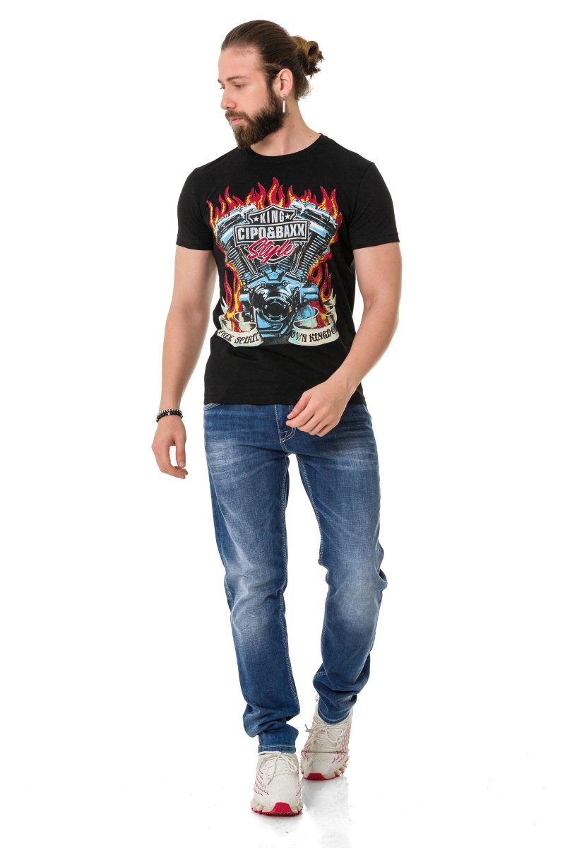 CT730 Men's T-Shirt with stylish flame print brand print