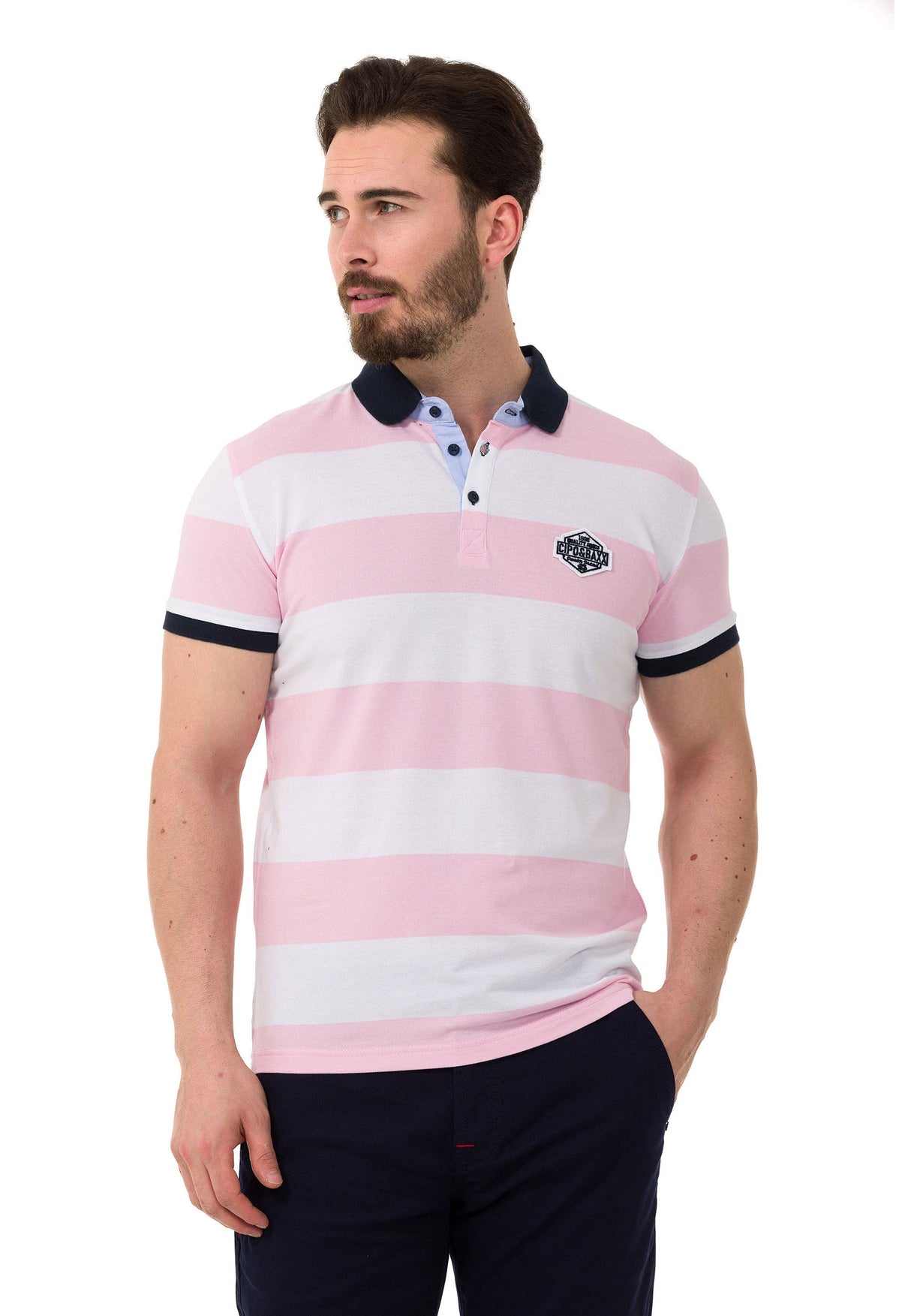 CT741 Men's Polo Shirt with Multicolored Stripe Design