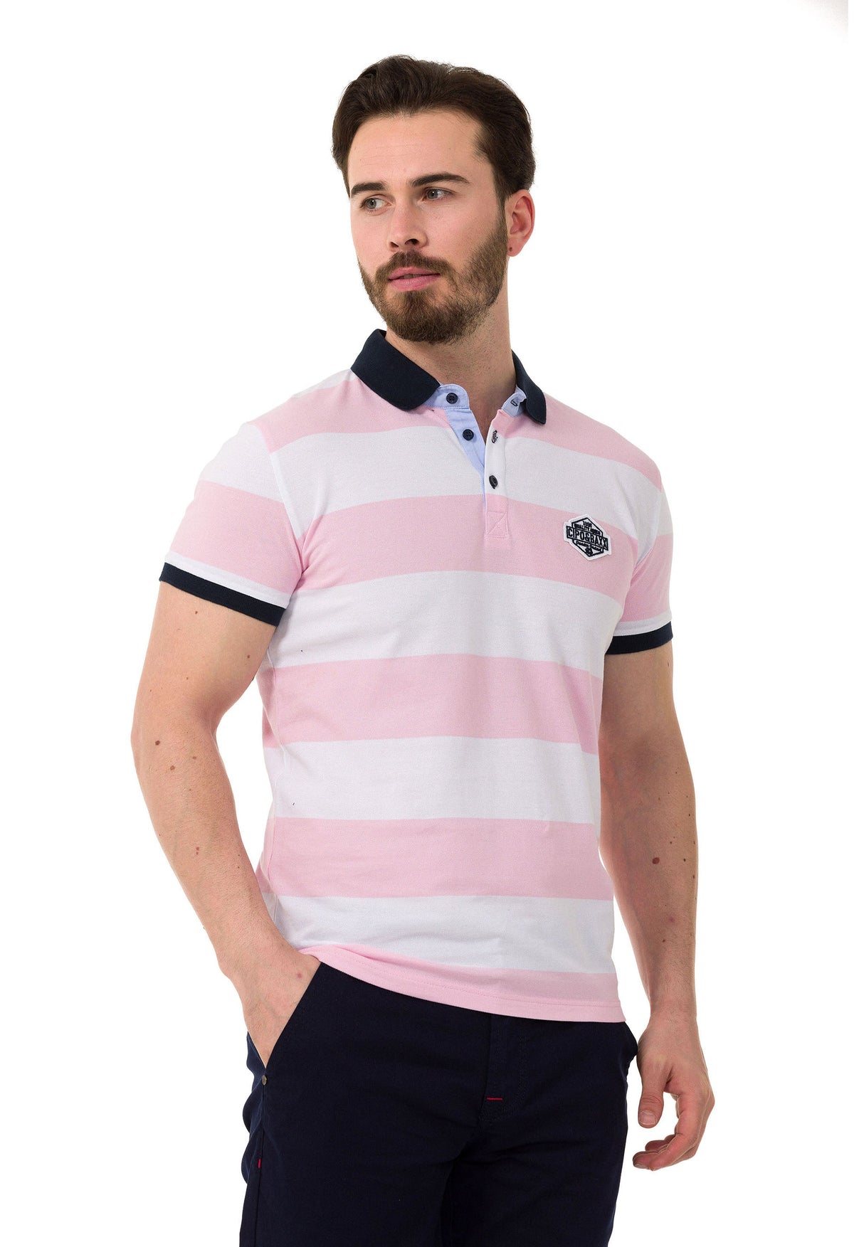 CT741 Men's Polo Shirt with Multicolored Stripe Design
