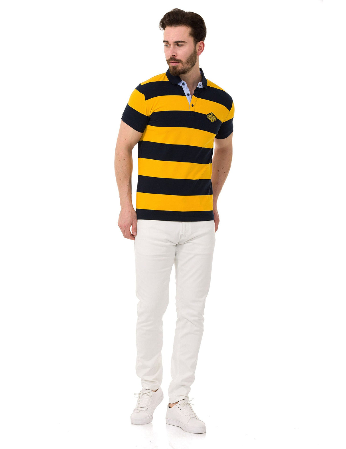 CT741 Men's Polo Shirt with Multicolored Stripe Design