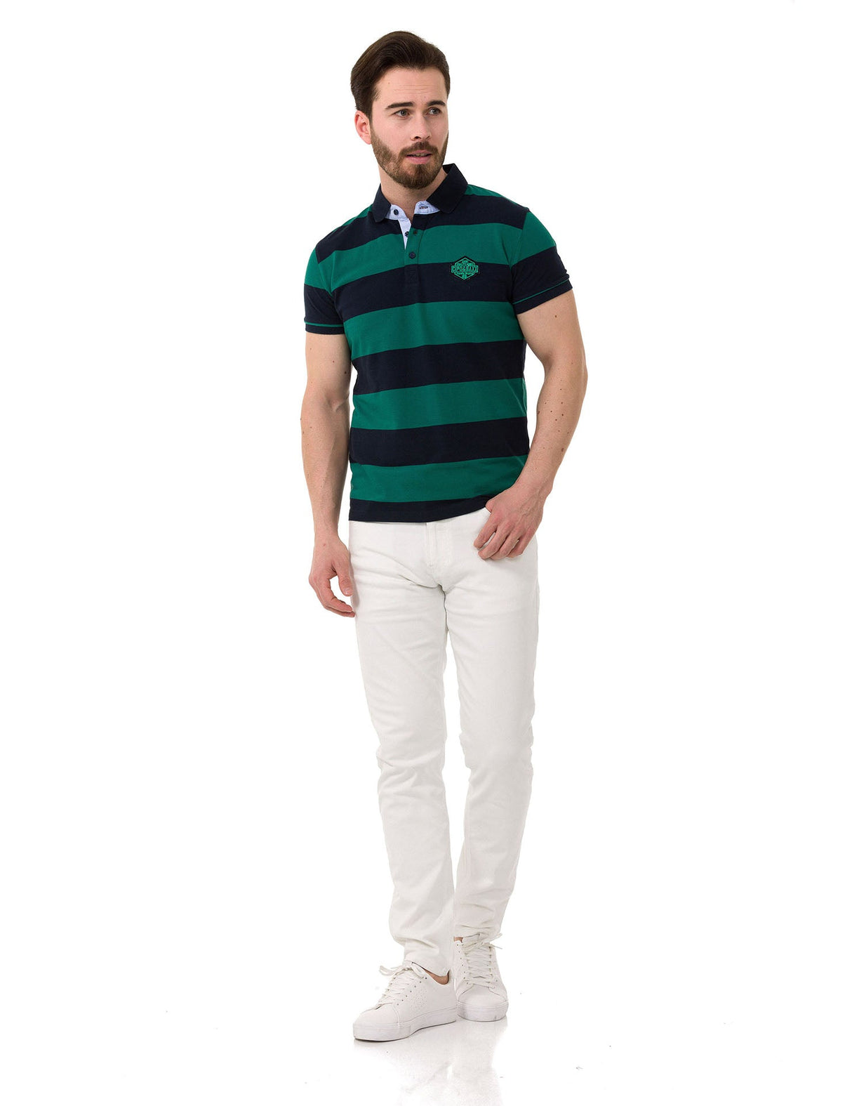 CT741 Men's Polo Shirt with Multicolored Stripe Design