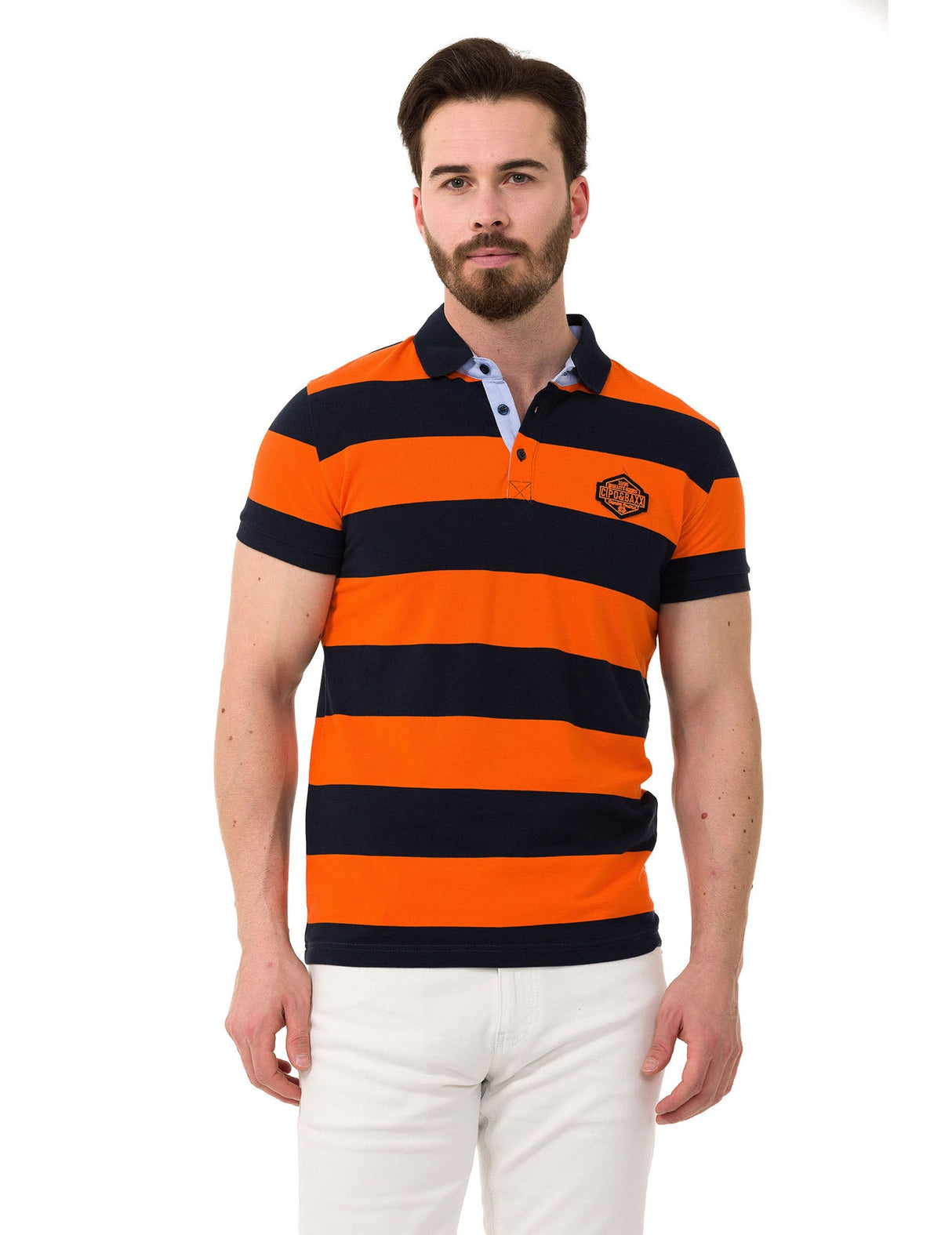 CT741 Men's Polo Shirt with Multicolored Stripe Design