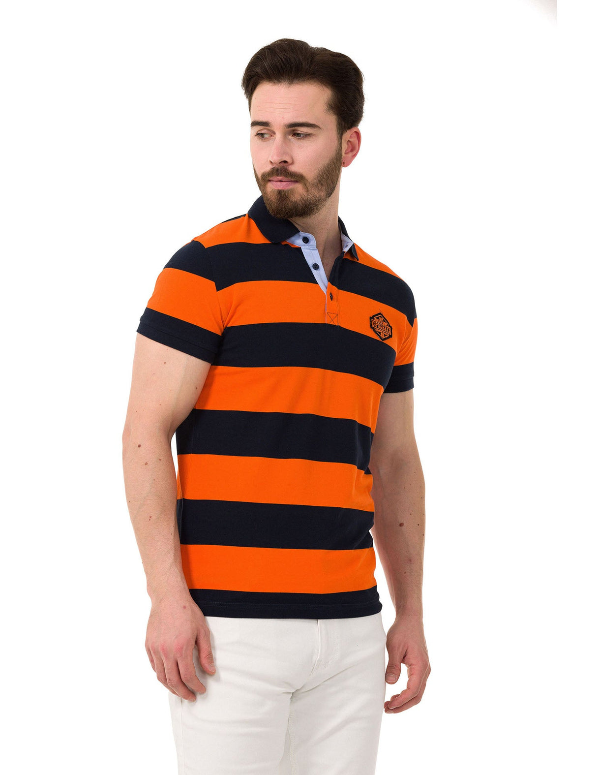 CT741 Men's Polo Shirt with Multicolored Stripe Design
