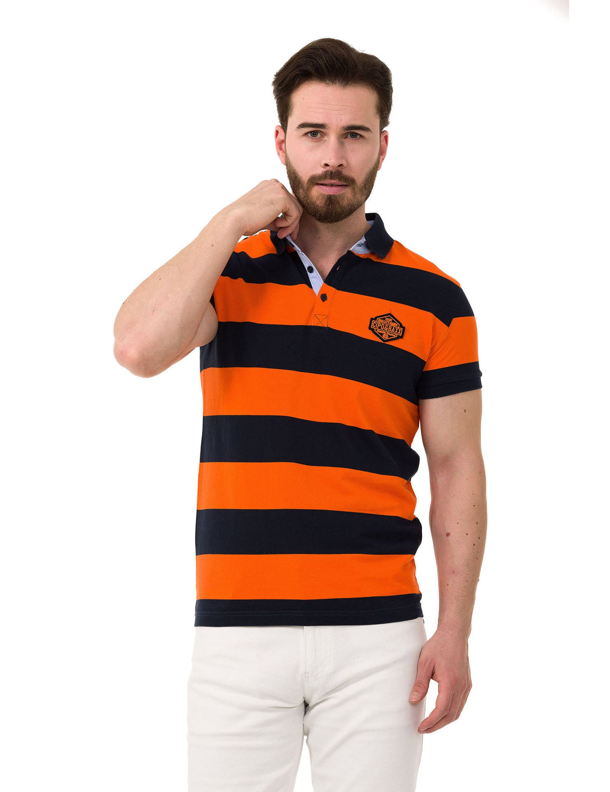 CT741 Men's Polo Shirt with Multicolored Stripe Design