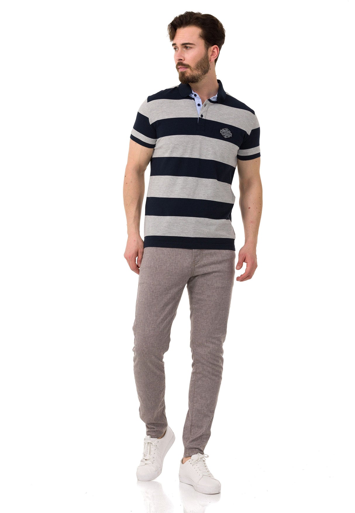 CT741 Men's Polo Shirt with Multicolored Stripe Design