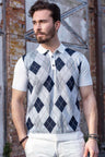 CT753 Men's Polo Shirt Check Pattern Knitwear