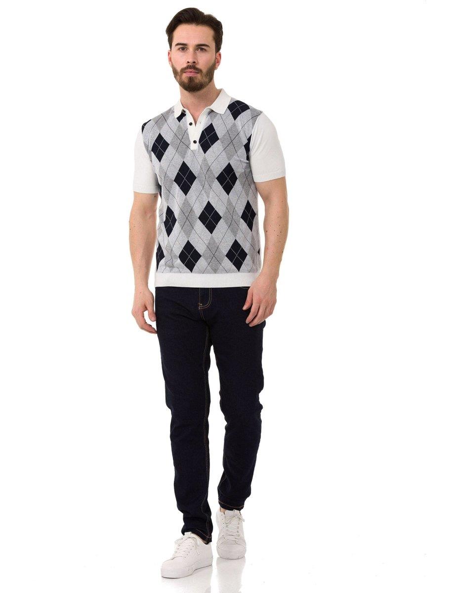 CT753 Men's Polo Shirt Check Pattern Knitwear