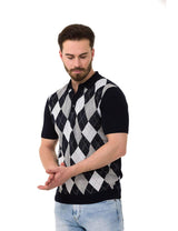 CT753 Men's Polo Shirt Check Pattern Knitwear