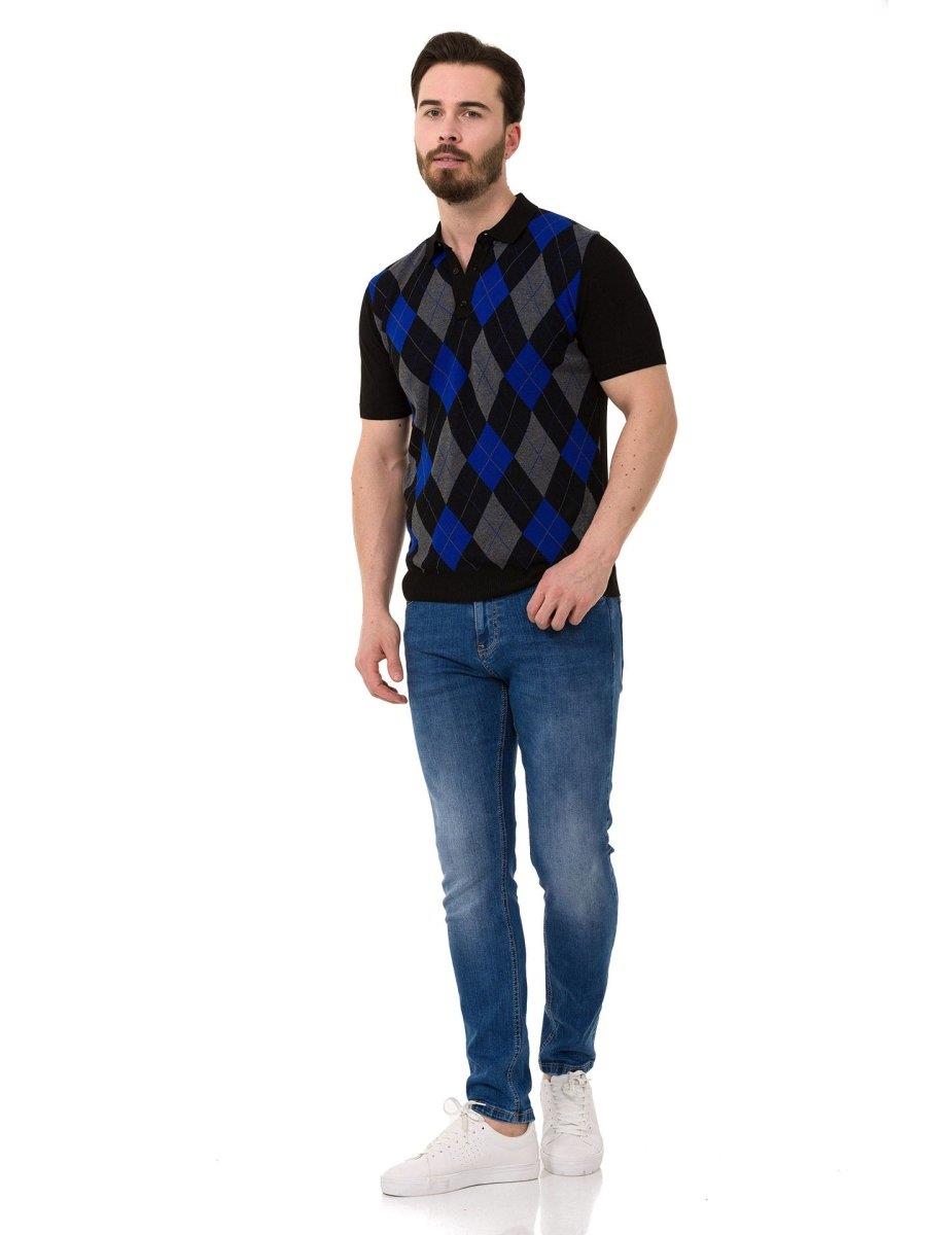 CT753 Men's Polo Shirt Check Pattern Knitwear