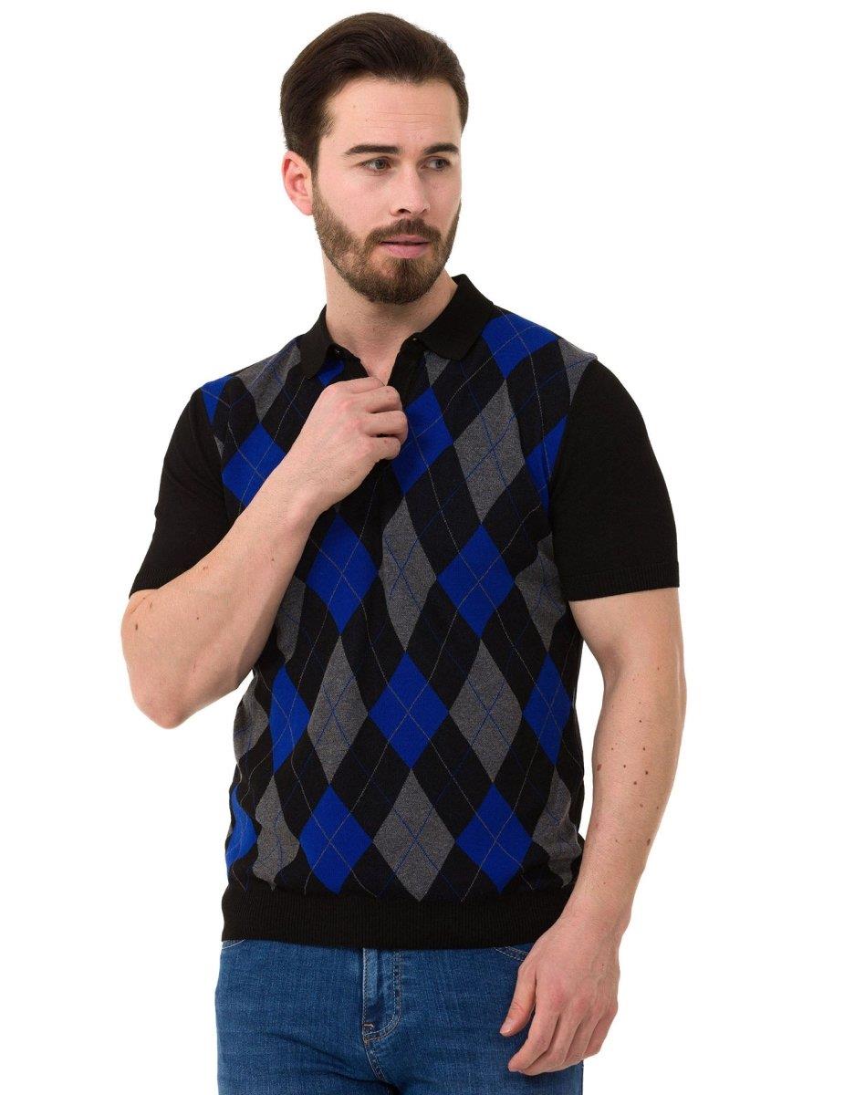 CT753 Men's Polo Shirt Check Pattern Knitwear