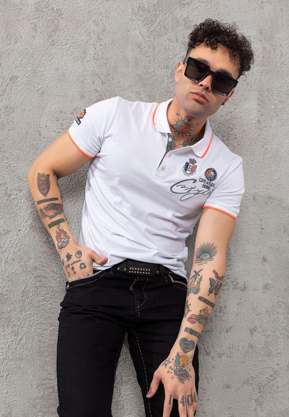 CT778 Men's T-shirt with polo collar and brand logo