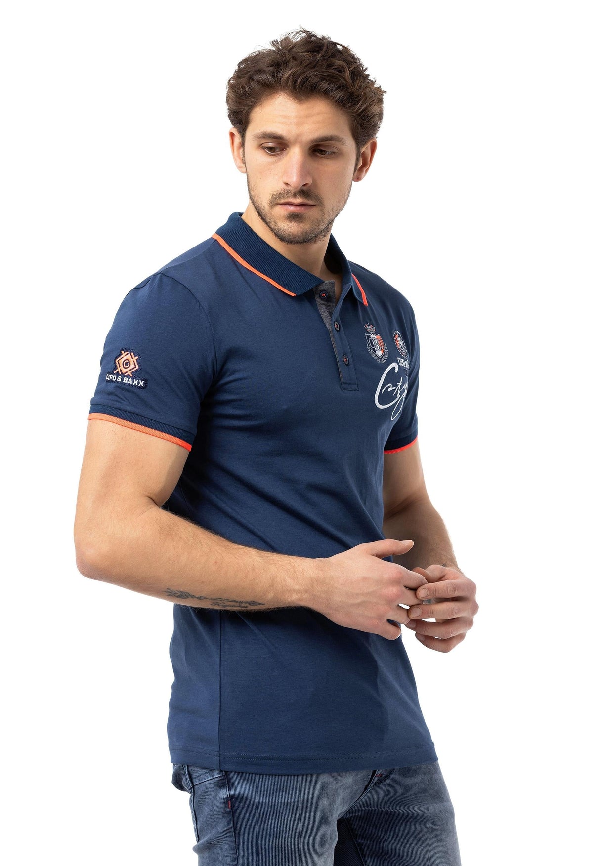 CT778 Men's T-shirt with polo collar and brand logo