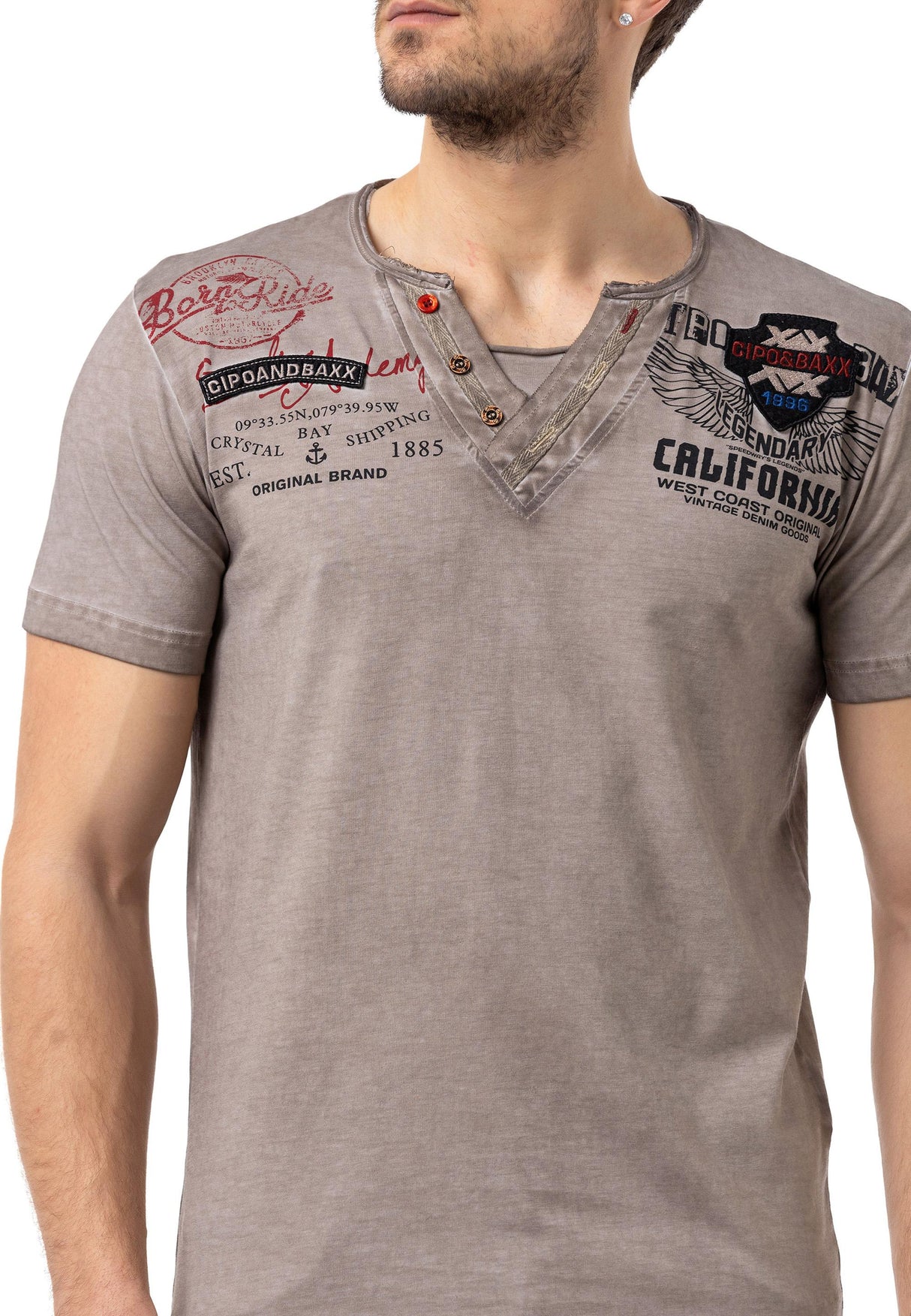 CT783 California Men's V-Neck T-Shirt with Print