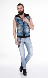 CW106 Men's denim vest with subtle wash