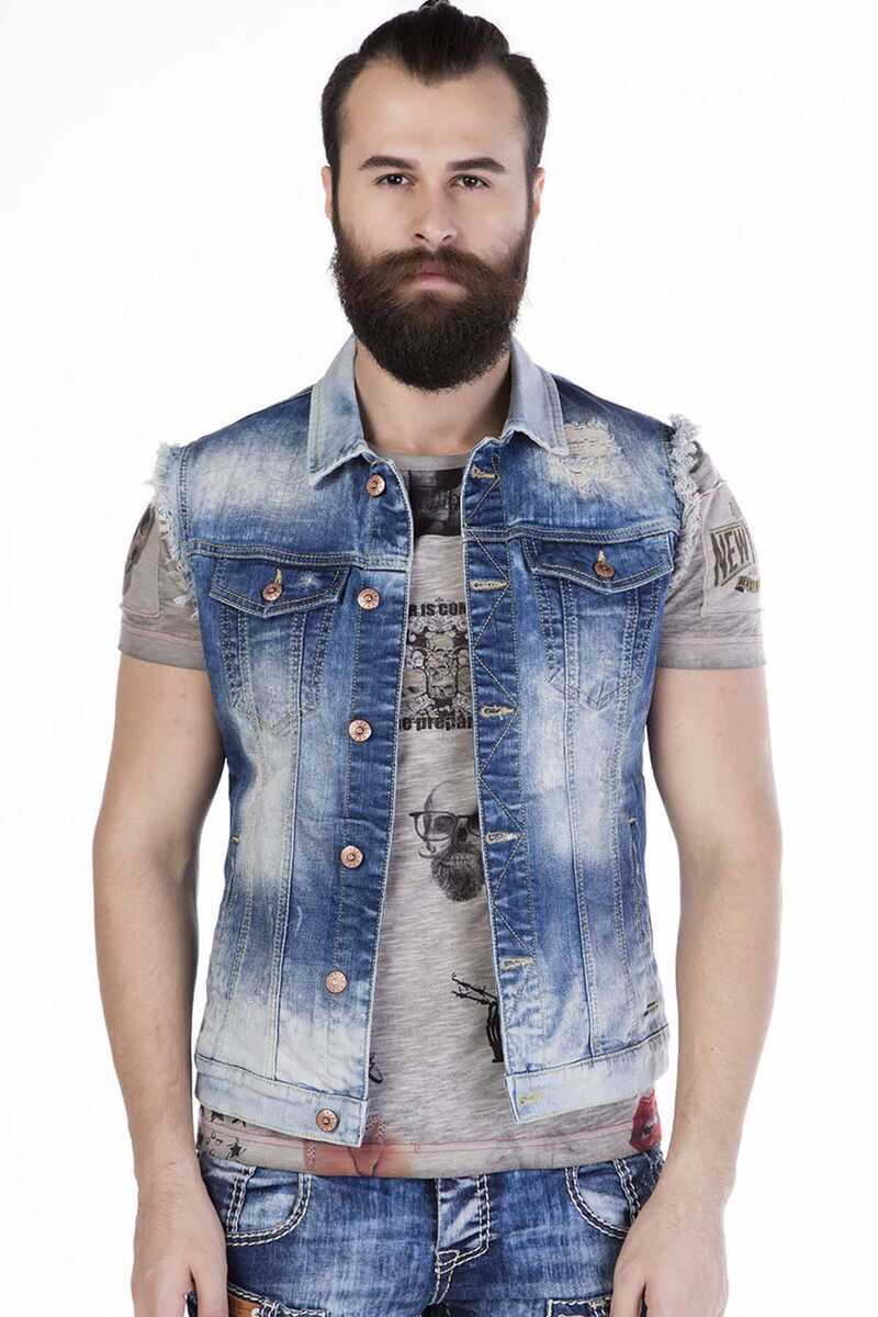 CW107 Men's denim vest in a fashionable used look