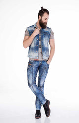 CW107 Men's denim vest in a fashionable used look