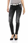 WD437 Women's slim-fit jeans with trendy decorative seams