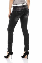 WD437 Women's slim-fit jeans with trendy decorative seams
