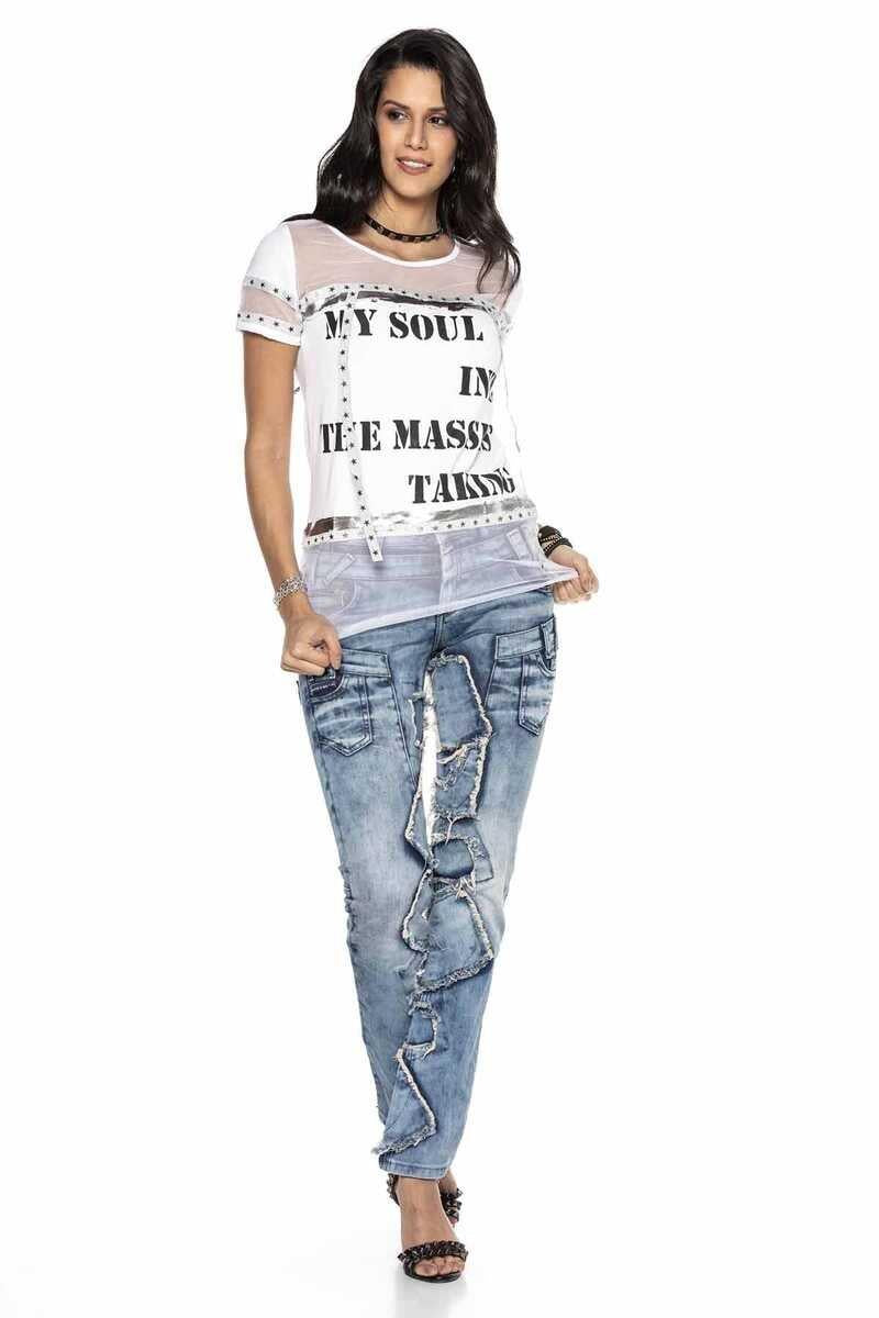 WD411 Women's comfortable jeans with eye-catching patches