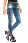 WD390 Women's Slim-Fit Jeans with Glitter Side Stripes
