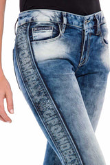 WD390 Women's Slim-Fit Jeans with Glitter Side Stripes