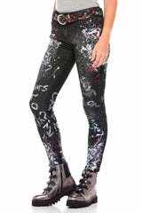 WD389 Women's slim-fit jeans with unique paint elements in straight fit