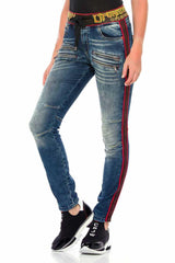 WD384 Women's slim-fit jeans with trendy side stripes
