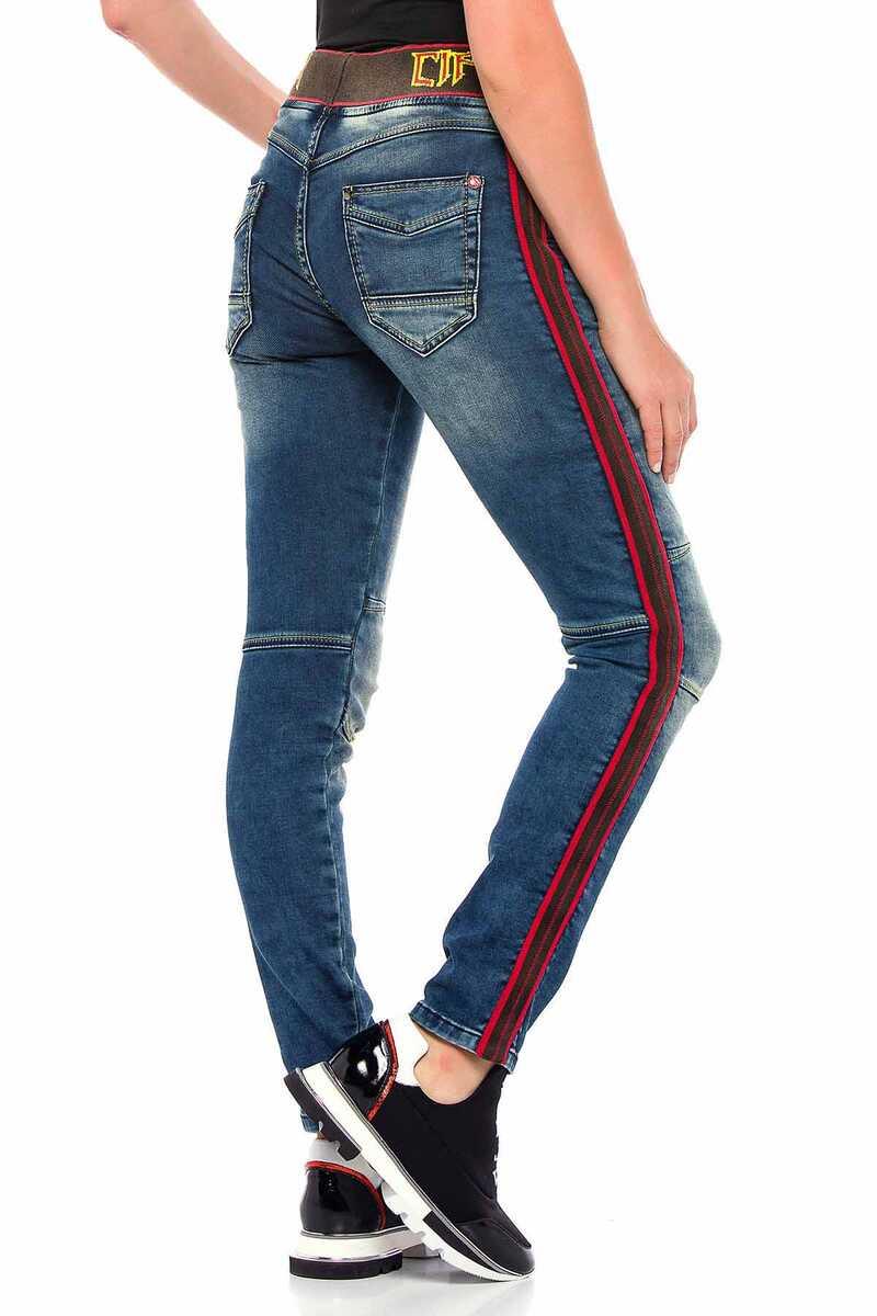 WD384 Women's slim-fit jeans with trendy side stripes