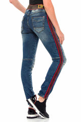 WD384 Women's slim-fit jeans with trendy side stripes
