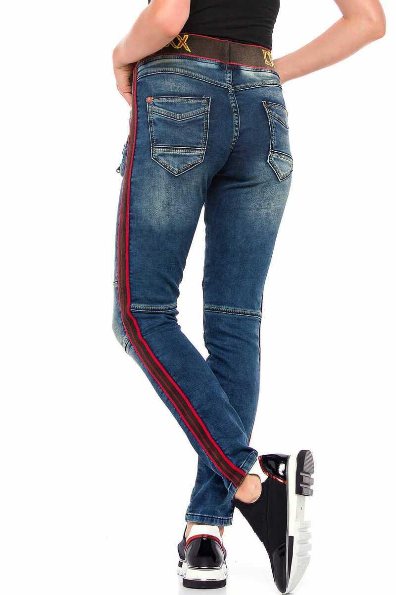 WD384 Women's slim-fit jeans with trendy side stripes