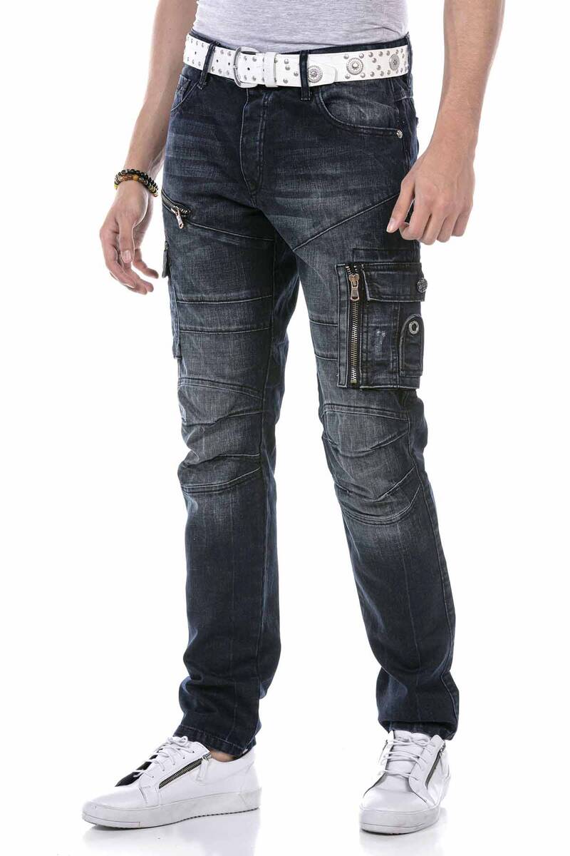 CD680 Men's Straight Fit Jeans with trendy cargo pockets