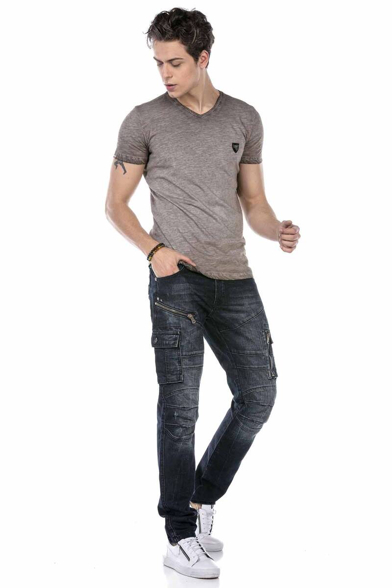 CD680 Men's Straight Fit Jeans with trendy cargo pockets