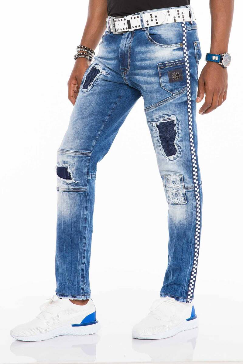 CD528 Men's comfortable jeans with trendy decorative stitching