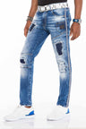 CD528 Men's comfortable jeans with trendy decorative stitching
