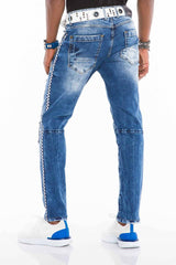 CD528 Men's comfortable jeans with trendy decorative stitching