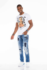 CD528 Men's comfortable jeans with trendy decorative stitching