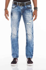 CD503 Men's comfortable jeans with fashionable embroidery in straight fit