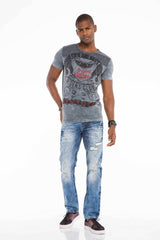 CD503 Men's comfortable jeans with fashionable embroidery in straight fit
