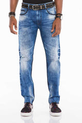 CD499 Men's comfortable jeans with cool contrast stitching
