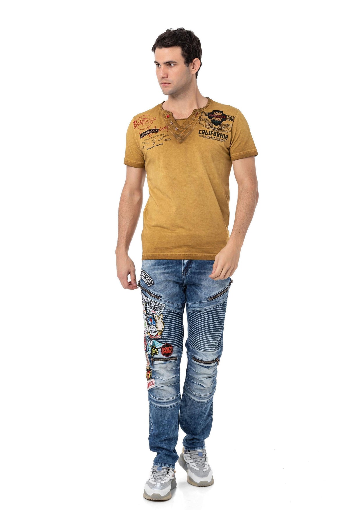 CD490 Men's skinny jeans with street style patches