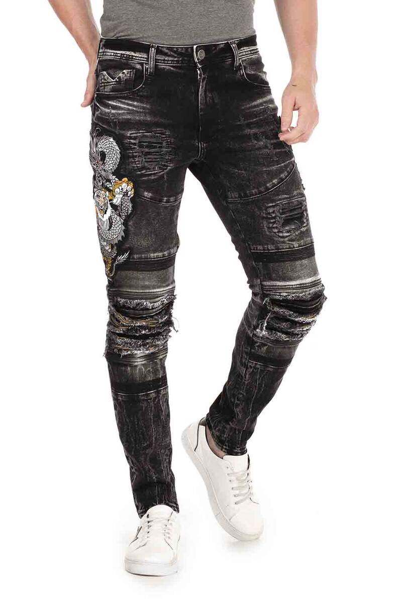CD486 Men's slim-fit jeans with large animal motif