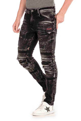 CD486 Men's slim-fit jeans with large animal motif
